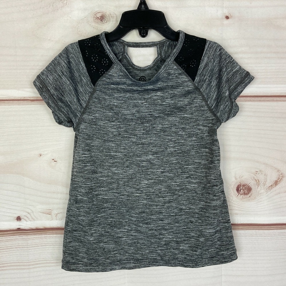 C9 Champion T-Shirt Girls Small 6/6X Marled Short Sleeve Gray Performance Top